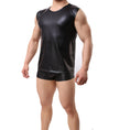 Load image into Gallery viewer, Men's faux leather vest Comfortable round neck Patent leather wide shoulder sleeveless black
